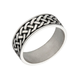 New Sterling Silver Black Woven Celtic Design 8mm Wide Band Ring