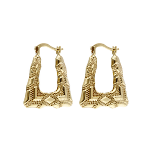 Pre-Owned 9ct Yellow Gold Patterned Handbag Creole Earrings