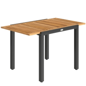 Outsunny Mesa de Jardín Extensible 120/80x70 cm Estructura de Acero y Tablero de Madera de Acacia para 4-6 Personas Natural