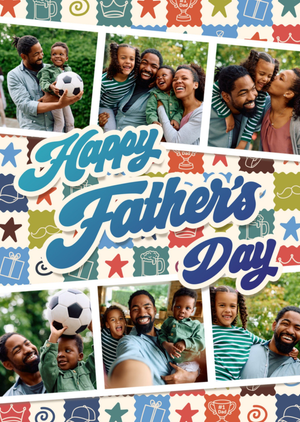 Stamp Pattern Collage Photo Upload Father's Day Card
