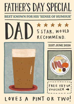 Dad Loves A Pint Or Two Newspaper Spoof Father's Day Card