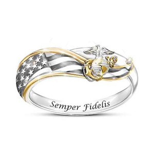 Diamond USMC Semper Fidelis Ring Size 9