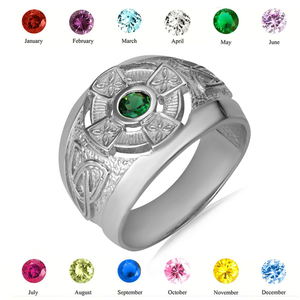 .925 Sterling Silver Birthstone CZ Celtic Cross Men's Ring