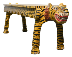 1990s Hand Carved Wooden Tiger Console Table: Tribal Folk Art Deco