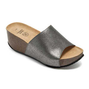 Inoro - Vegan Wedge Metallic Slider - Gunmetal (7 UK)