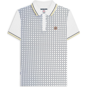 Lambretta Mens Houndstooth Short Sleeve Polo Shirt - S / White/Iron/Silver