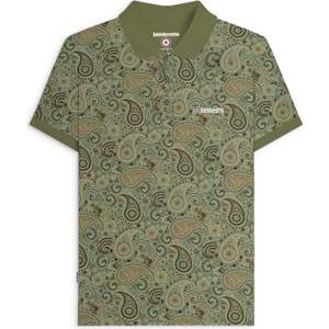 Lambretta Mens Paisley Brand Three Button Retro Polo Shirt Top - M / Khaki