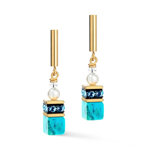 Pearl GEOCUBE Earrings Gold Plated Turquoise & Crystal Pearls