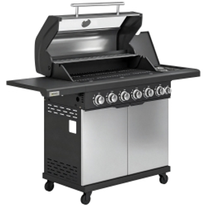 Outsunny 6+1 Burner Gas BBQ Grill, Outdoor Barbecue Trolley with Wheels, Warming Rack, Thermometer, Bottle Opener, Silver Tone