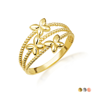 Gold Triple Butterfly Rope Band Ring (Available in Yellow/Rose/White Gold)