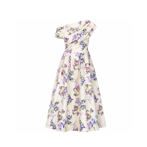 Betty Asymmetric Midi Dress Yellow Print (M)