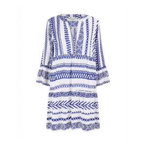 Yumi Blue Geo Stripe Print Beach Tunic (XXXL)