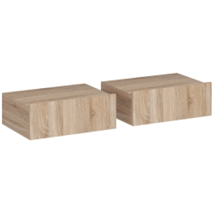 HOMCOM Set de 2 Mesillas de Noche de Pared Mesitas de Noche Flotantes con 1 Cajón para Dormitorio 40x30x15 cm Roble