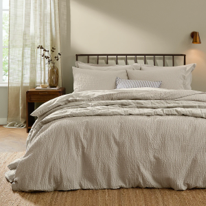 Hebden Relaxed Seersucker Duvet Cover Set - Stone Double 200x200cm