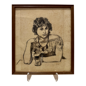 Mid 20th Century Eugene Speicher Signed Original Pencil Drawing Portrait Figure at Table