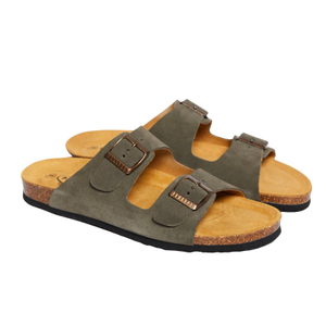 Plakton Mens Barna Two-Strap Sandals - 9.5 UK / Leather / Khaki - 9.5 UK / Leather / Khaki