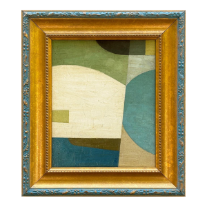 Contemporary Abstract Color-Block Oil Painting in Vintage Frame
