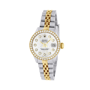 Women's Diamond Watch Rolex Datejust 26mm Mother-Of-Pearl Dial Yellow Gold Diamond Bezel