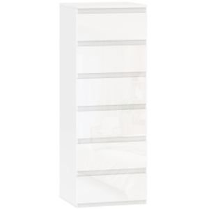HOMCOM Cómoda de Dormitorio con 6 Cajones Estrecha Sinfonier Ahorro Espacio 40x35x109 cm Blanco Brillo