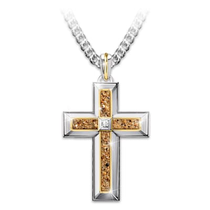 Diamond And Holy Land Sand Cross Pendant Necklace