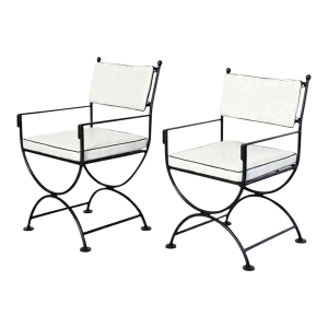 Pair of Neoclassical Style Powder-Coated Iron Curule Armchairs