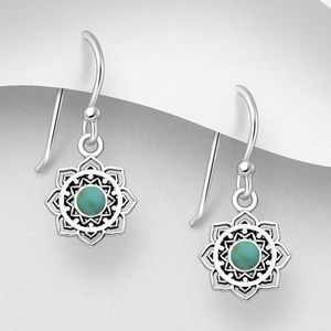 Signature Silver Decorative Green Resin Lotus IMERAKI Drop Earrings