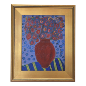 Colorful Floral Painting by Ruth Arenz Including the Antiqued Gold Wood Frame