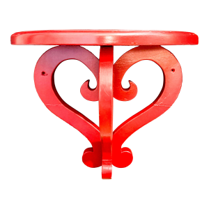 Primitive Hand Made Red Heart Shaped 3d Wooden Shelf.