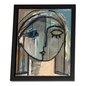 Contemporary Craig Greene Painting of a Girl Winking in Black Gallery Frame