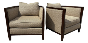 Vintage Upholstered Deco Inspired Club Chairs by Bernhardt