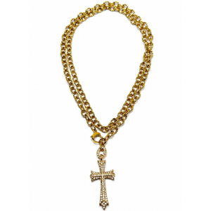 Cross Convertible Stainless Steel Necklace Yellow Gold Plated