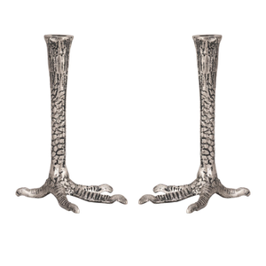 Distressed Nickel Bird Feet Candle Stand Set Of 2