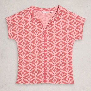 White Stuff Nelly Embroidered T-Shirt Pink Multi Size 14