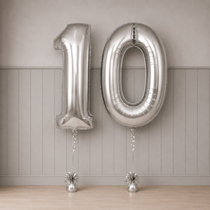 Giant Number 10 Silver Milestone Balloons