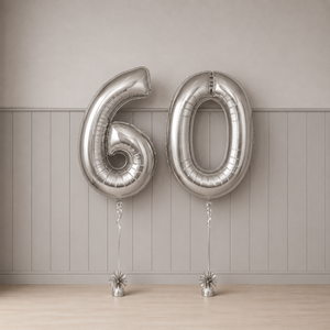 Giant Number 60 Silver Milestone Balloons