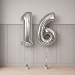 Giant Number 16 Silver Milestone Balloons