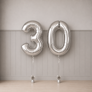Giant Number 30 Silver Milestone Balloons