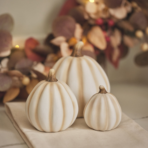 3 White Porcelain Pumpkin Decorations