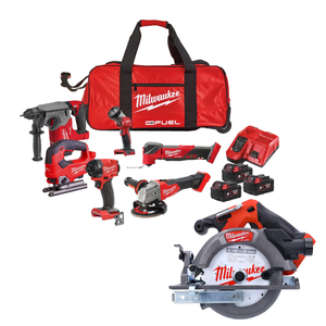 Milwaukee 7 Piece 18V Cordless Brushless Tool Kit With 3 x 5.0Ah Batteries, Charger & Bag