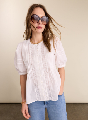 Augusta Organic Cotton Broderie Detail Blouse - UK 10 | EU 36 | US 06 / Soft White