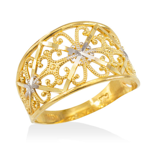 Solid Gold Filigree Ring (Available in Two-Tone/White Gold)