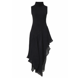Sleeveless Tunic With Pleated Chiffon Layer In Black (S)