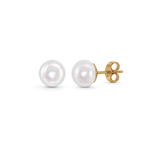 9ct Yellow Gold Freshwater Button Pearl Stud Earrings — 6.5x7mm