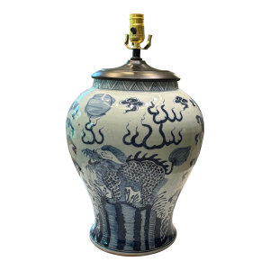 Vintage Large Scale Chinoiserie Blue & White Ginger Jar Lamp