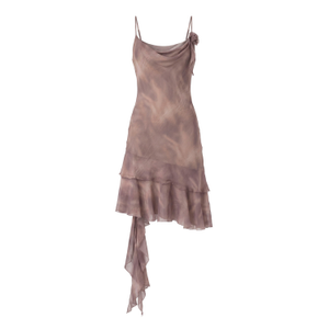 Lumen Print Nude Pink Silk Slip Short Dress (M)