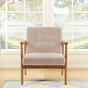 Beige Upholstered Wooden Armchair