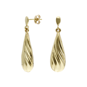 Pre-Owned 9ct Yellow Gold Ridged Wave Teardrop Earrings