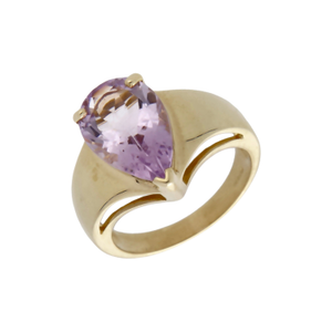 Pre-Owned 9ct Yellow Gold Pear Amethyst Solitaire Dress Ring
