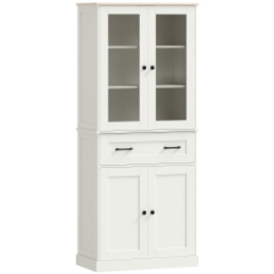 HOMCOM Mueble Auxiliar de Cocina con 2 Puertas de Acrílico Cajón Grande Estantes Ajustables 76x40x182,5 cm Crema