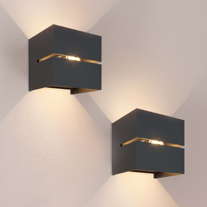 2x Applique Murale LED - 3W - 3000K - Noir - IP54 - Deux Faces - Convient pour Intérieur et Extérieur